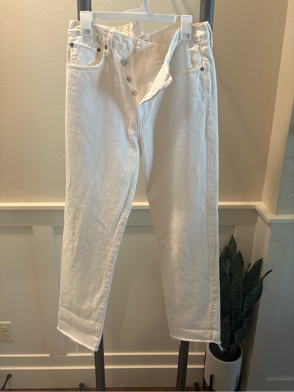 Agolde criss cross white jeans